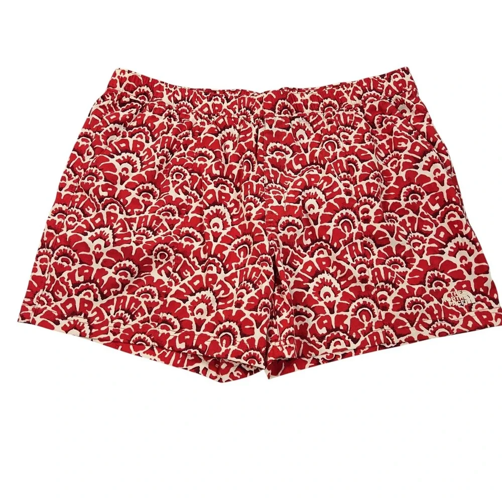The North Face Shorts Mens XL Red Floral Print 5 Inseam Elastic Waist Stretch